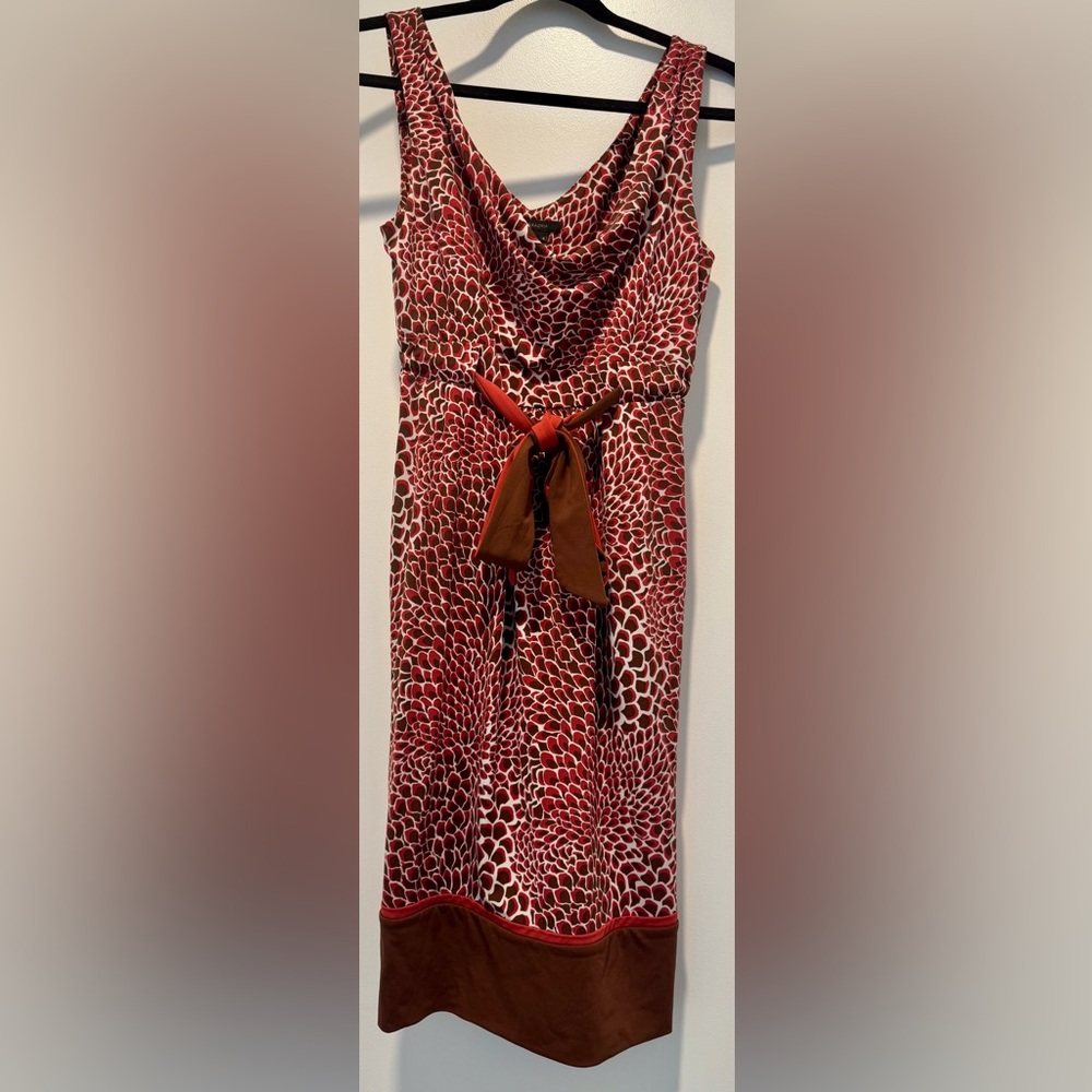 BCBGMAXAZRIA Cowl Neck Printed Tie-Waist Dress Size S